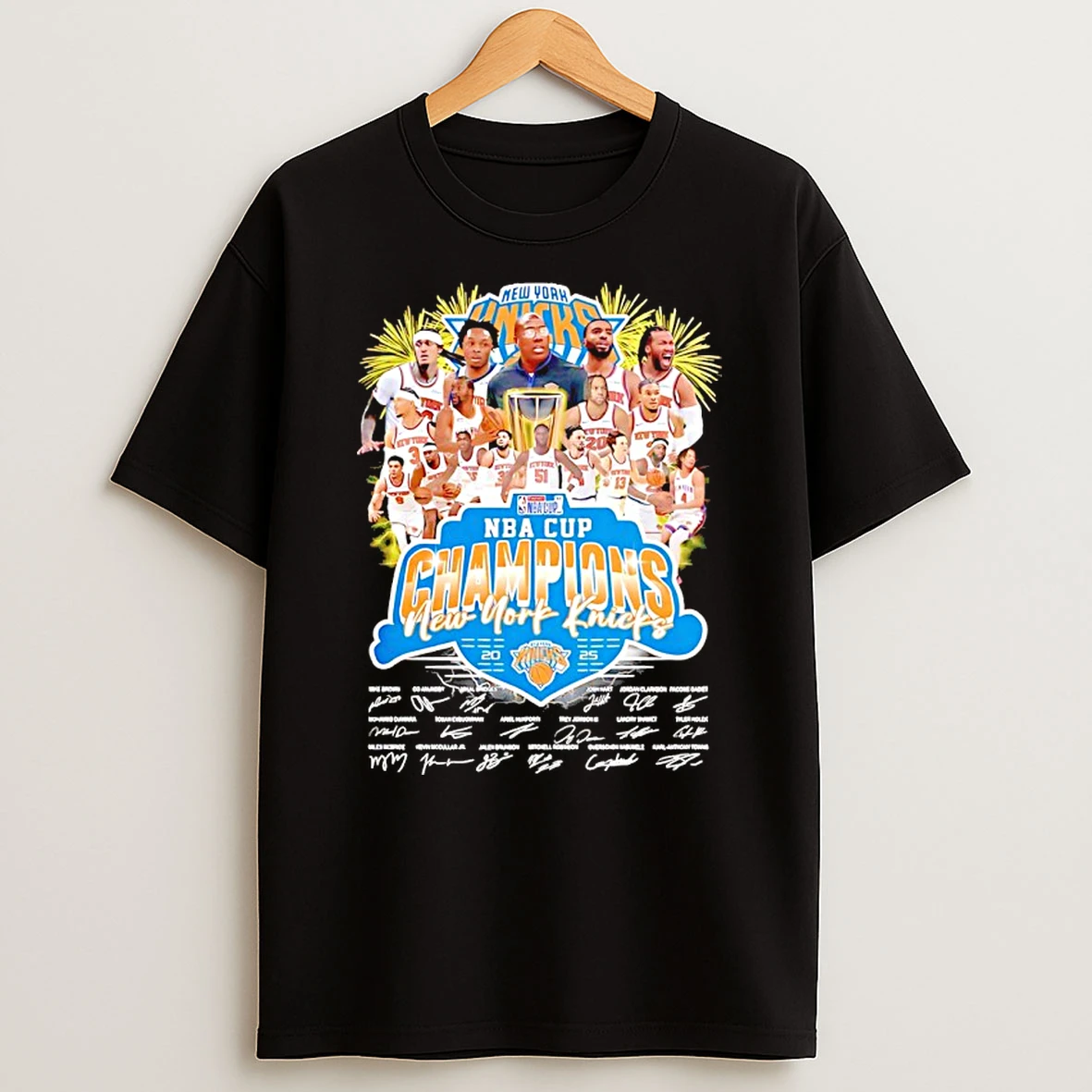 New York Knicks 2025 Nba Cup Champions Celebration Signatures Shirts