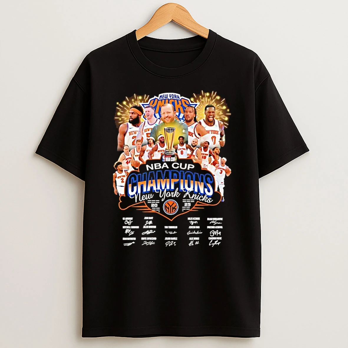 New York Knicks 2025 Nba Cup Champions All Team Signatures Shirts