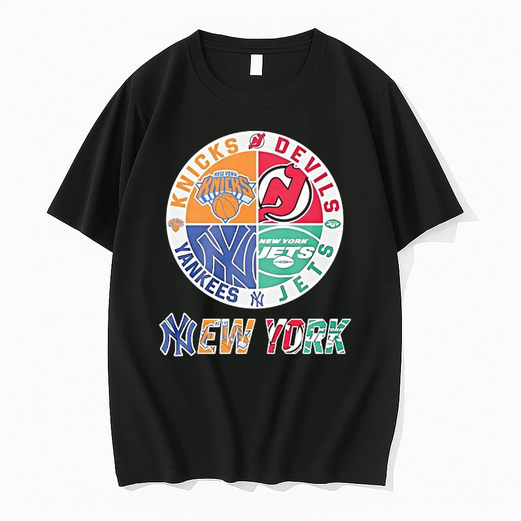 New York Knicks New Jersey Devils York Yankees New York Jets Mashup Logo Shirts