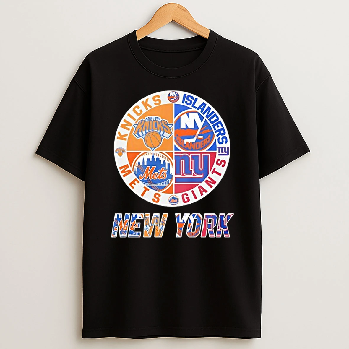 New York Knicks New York Islanders New York Mets New York Giants Mashup Logo Shirts
