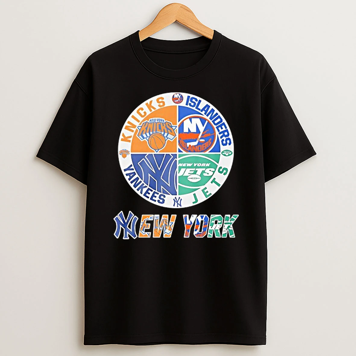 New York Knicks New York Islanders New York Yankees And New York Jets Mashup Logo Shirts