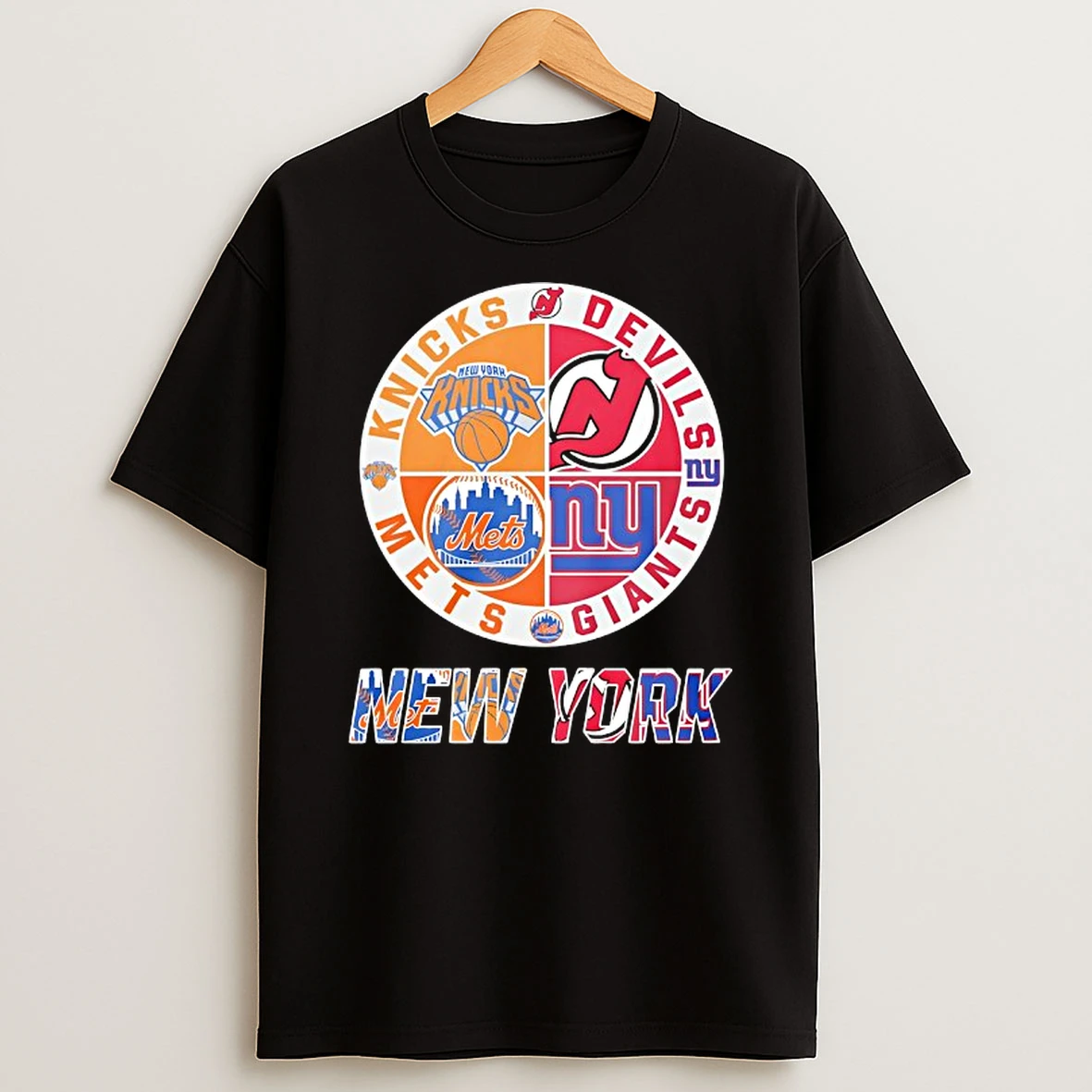 New York Knicks New York Mets New Jersey Devils New York Giants Mashup Logo Shirts