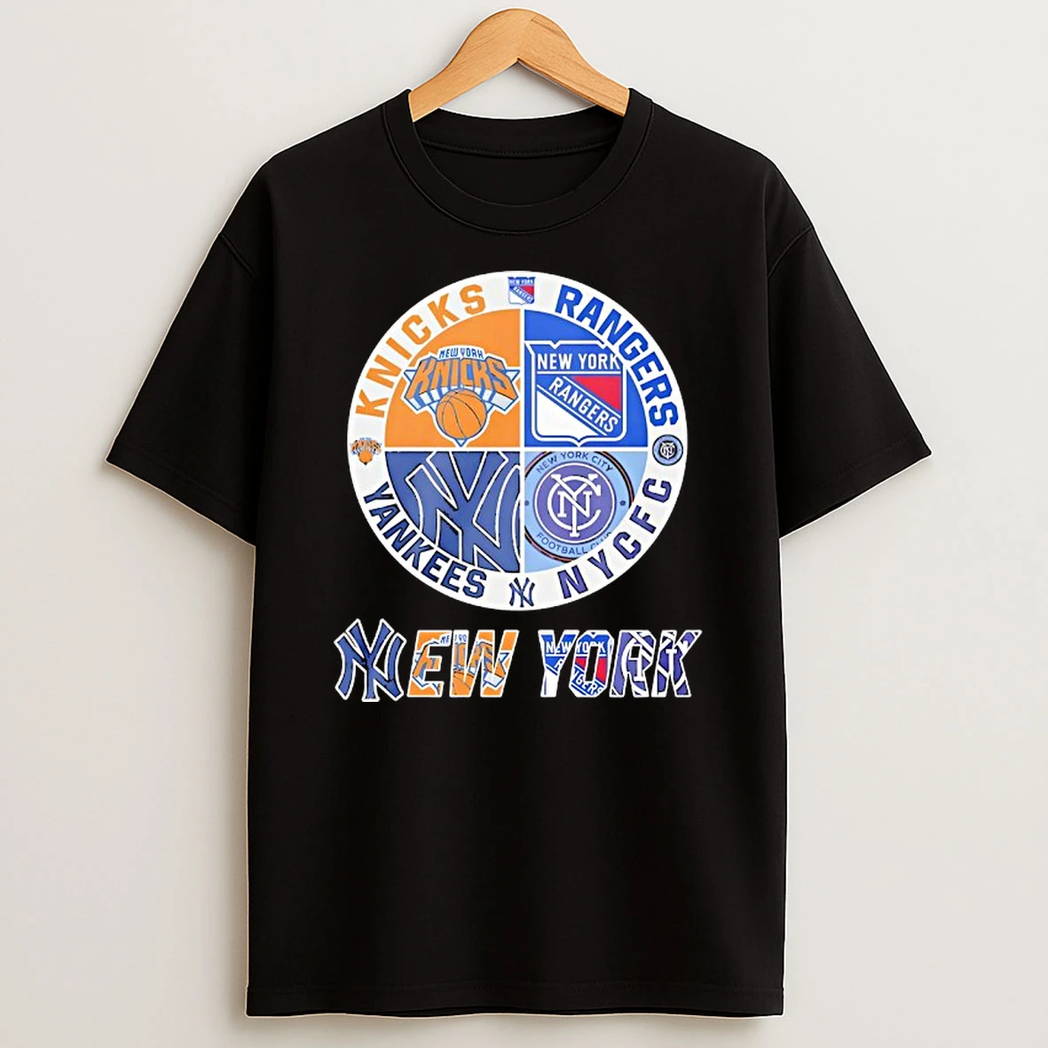 New York Knicks New York Rangers New York Yankees New York Cfc Mashup Logo Shirts