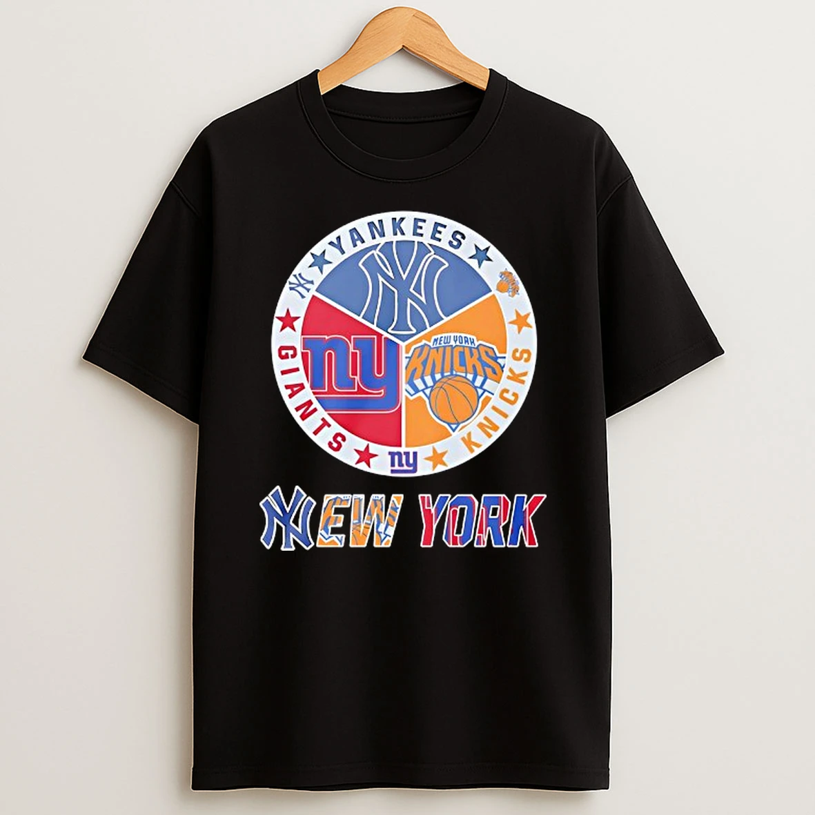 New York Knicks New York Yankees New York Giants Mashup Logo Shirts