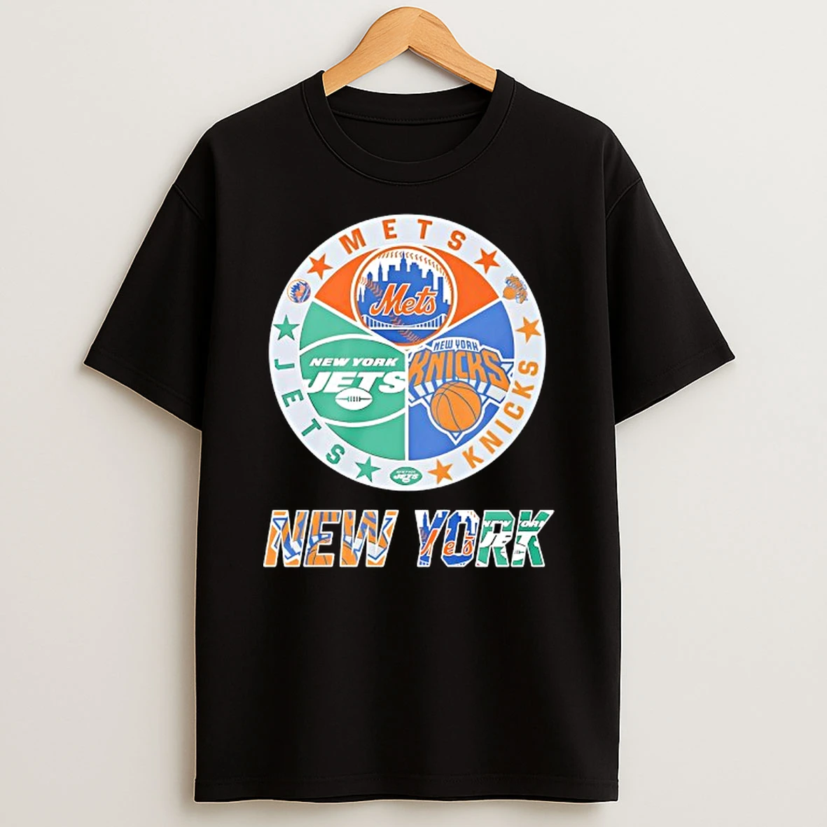 New York Mets New York Jets New York Knicks Mashup Logo Shirts