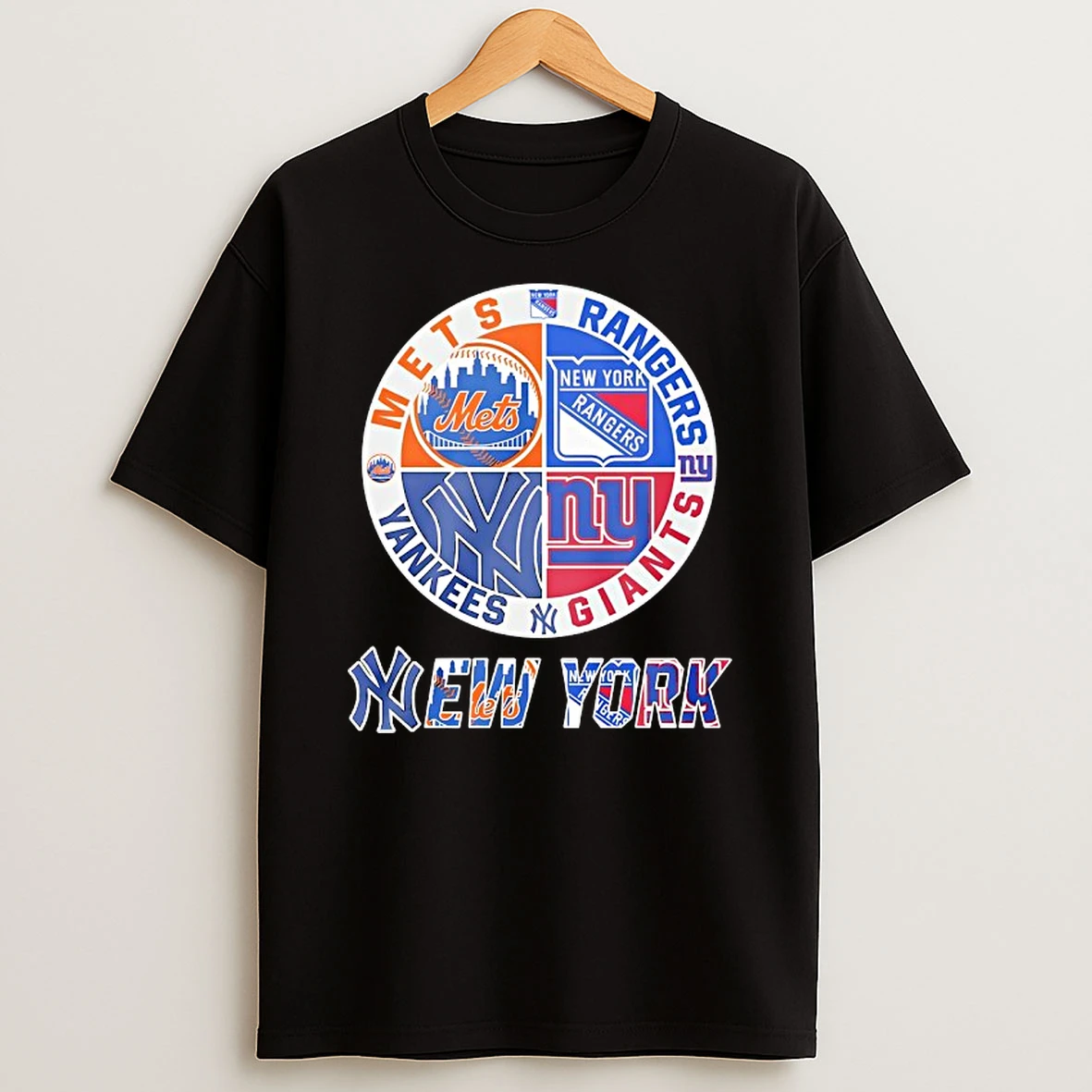 New York Mets New York Rangers New York Yankees New York Giants Mashup Logo Shirts