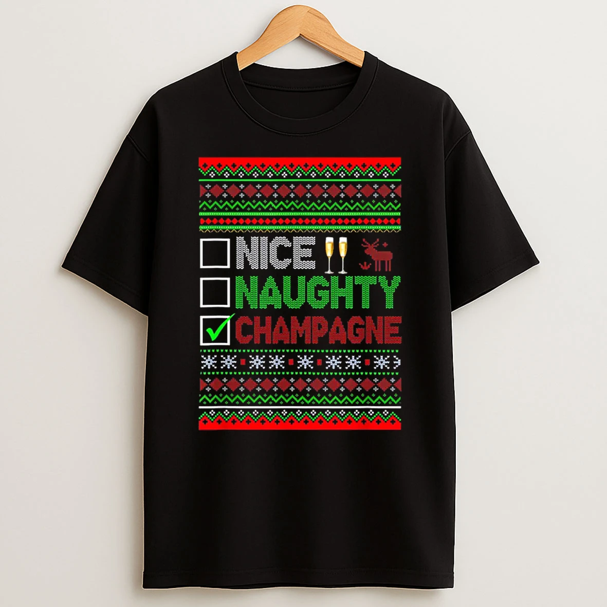 Nice Naughty Champagne Funny Xmas List Drinker Shirts