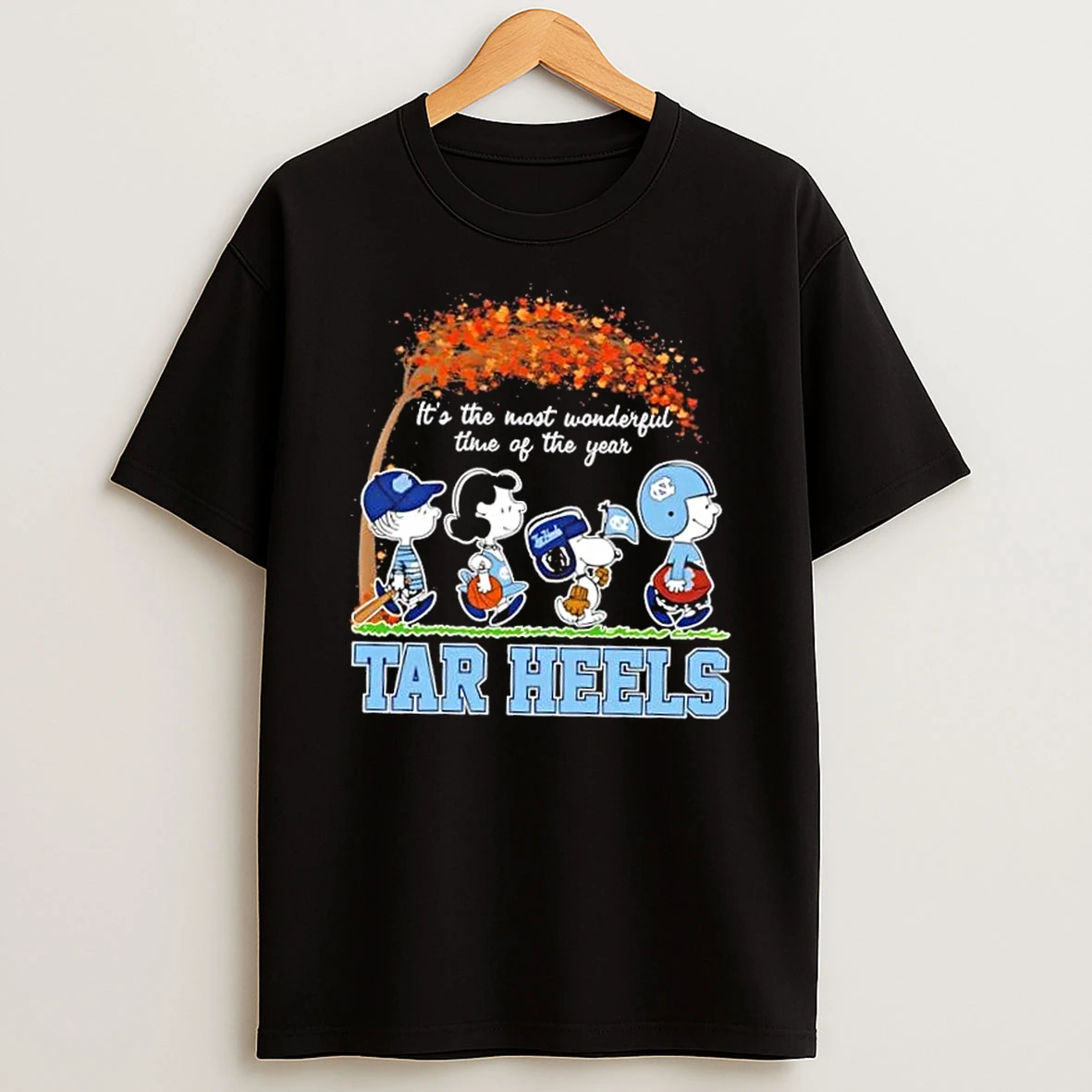 North Carolina Tar Heels X Peanuts Snoopy And Friends Autumn Its The Most Wonderful Time Of The Year Shirts