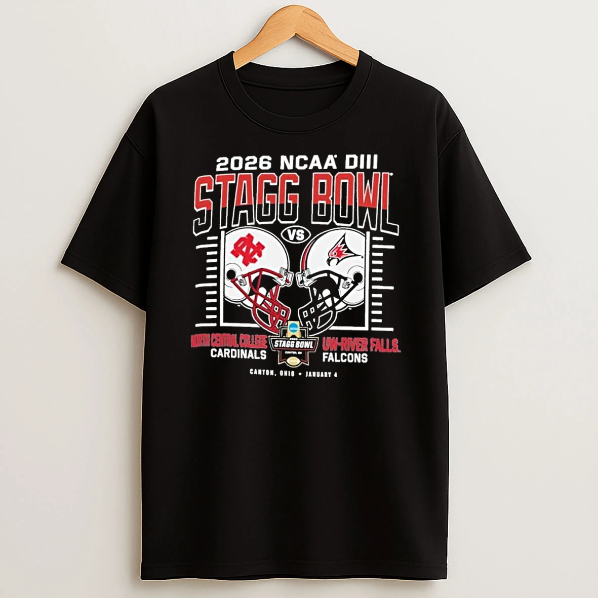 North Central Vs Uw River Falls 2025 Ncaa Diii Stagg Bowl Duel Helmet Shirts
