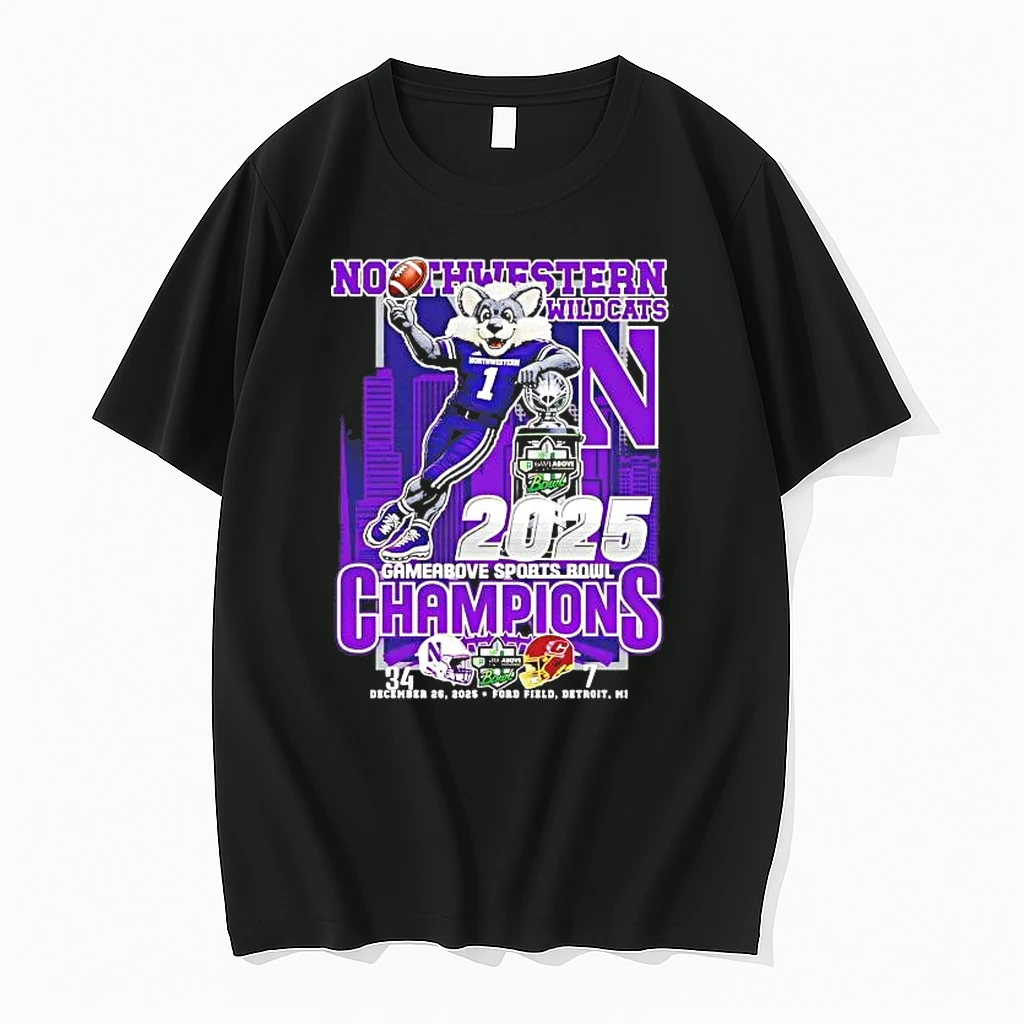 Northwestern Wildcats 2025 Gameabove Sports Bowl Champions Mascot Score Shirts