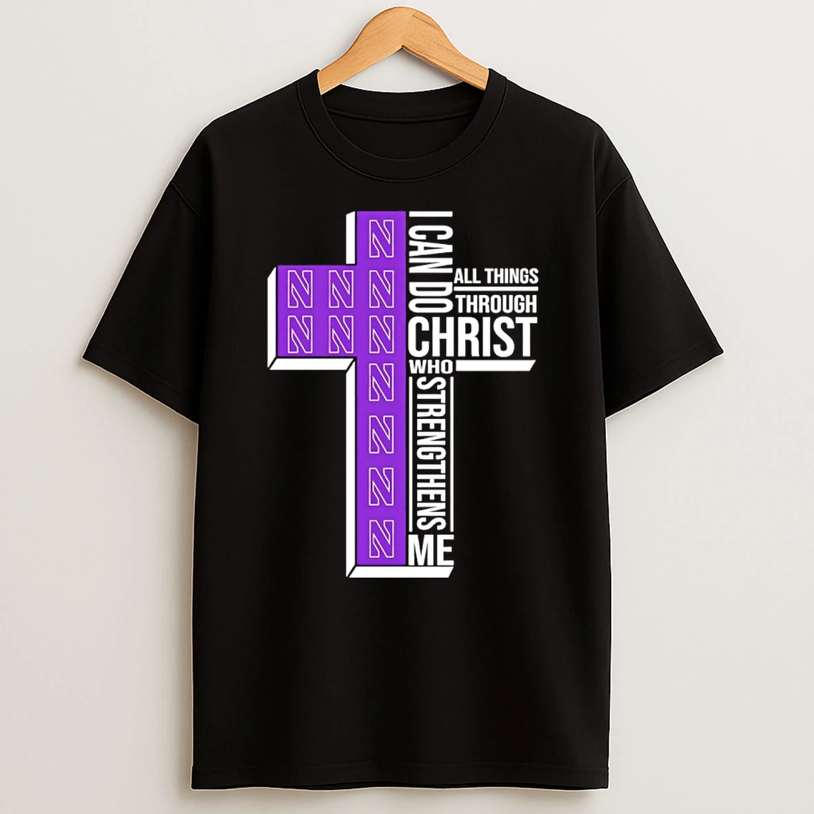Northwestern Wildcats Cross I Can Do All Things Through Christ Who Strengthen Me Shirts