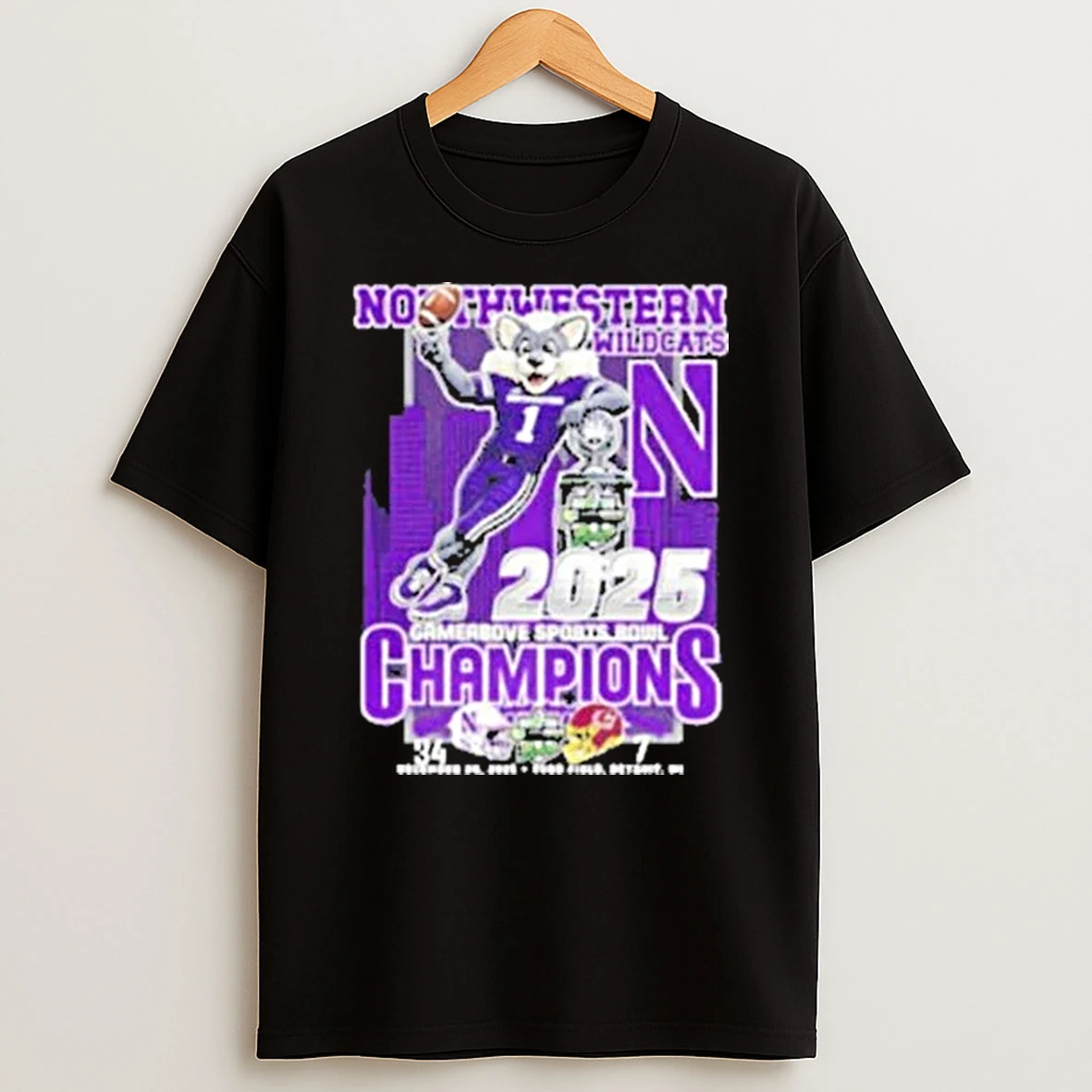 Northwestern Wildcats Gameabove Sports Bowl 2025 Trophy Mascot Skyline Final Score Shirts