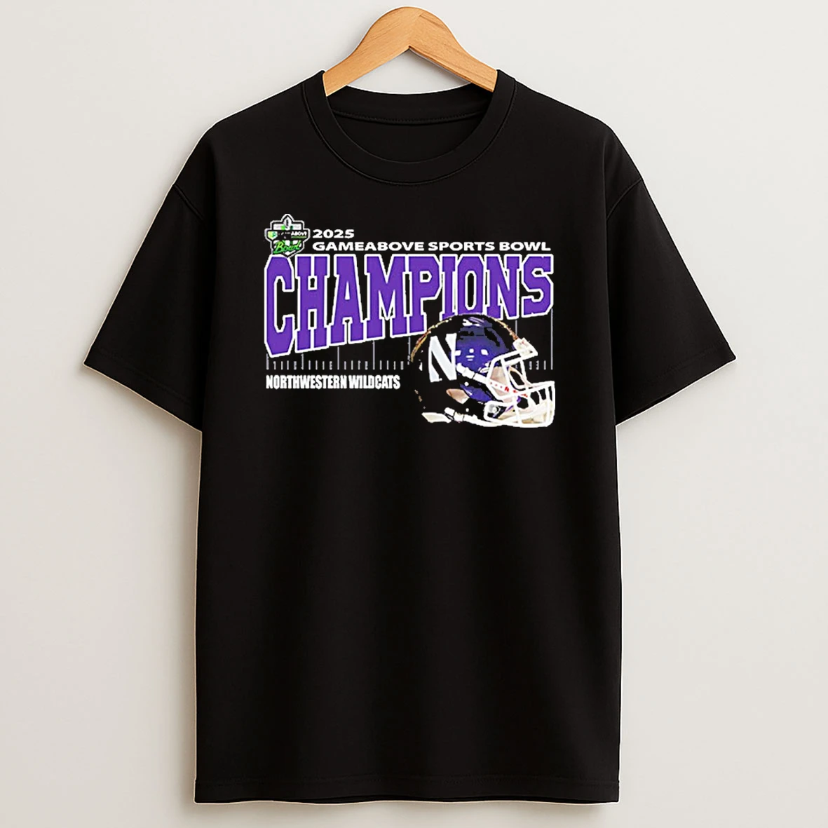 Northwestern Wildcats Gameabove Sports Bowl Champions Ford Field Detroit Mi 2025 Helmet Shirts