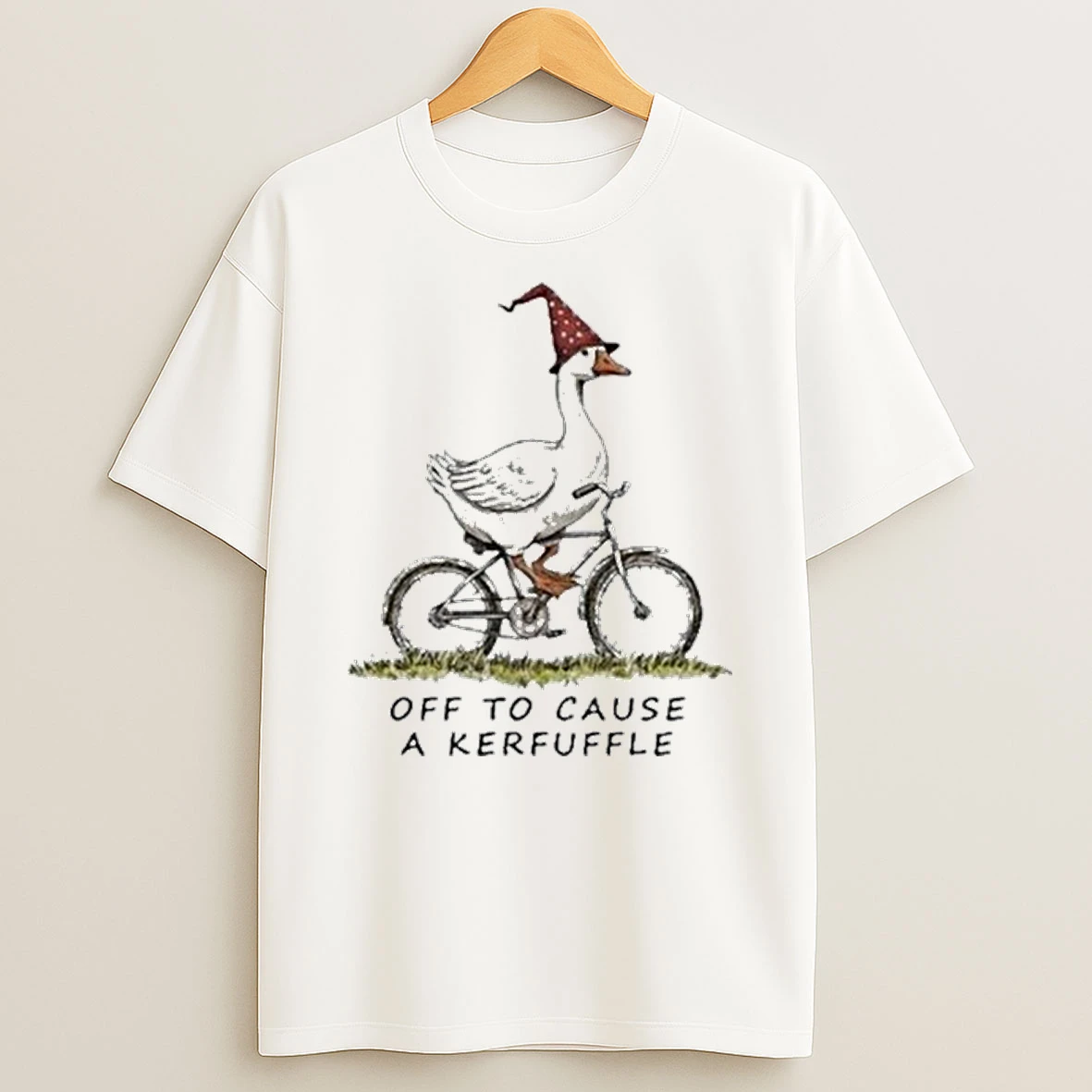 Off To Cause A Kerfuffle Goose Riding A Bicycle Shirts