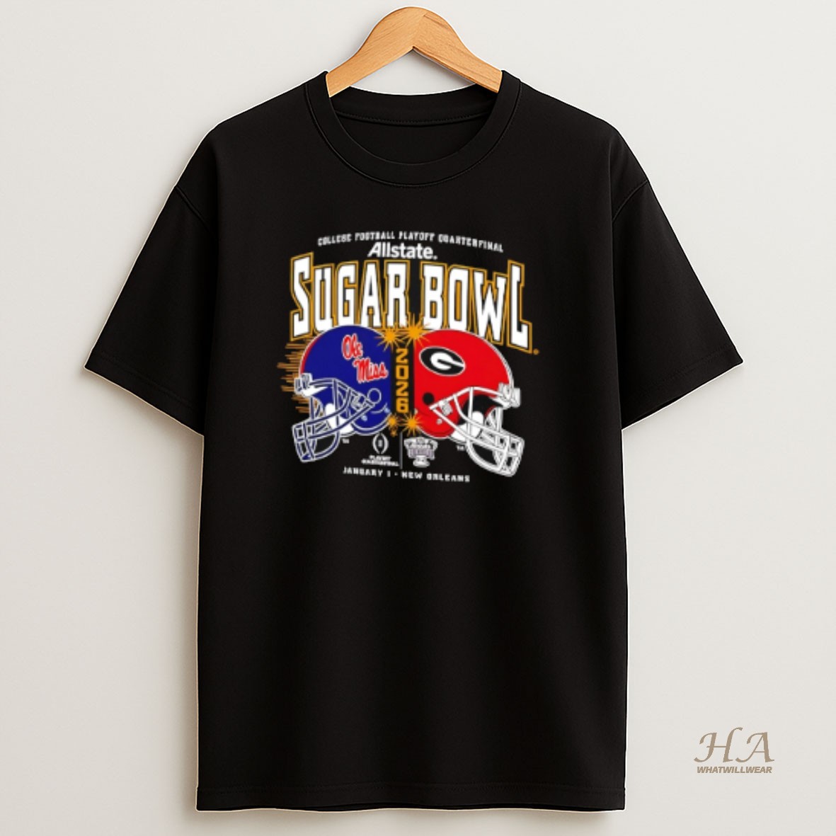 Official 2025 26 Cfp Quarterfinal Sugar Bowl Georgia Bulldogs Vs Ole Miss Rebels T Shirt