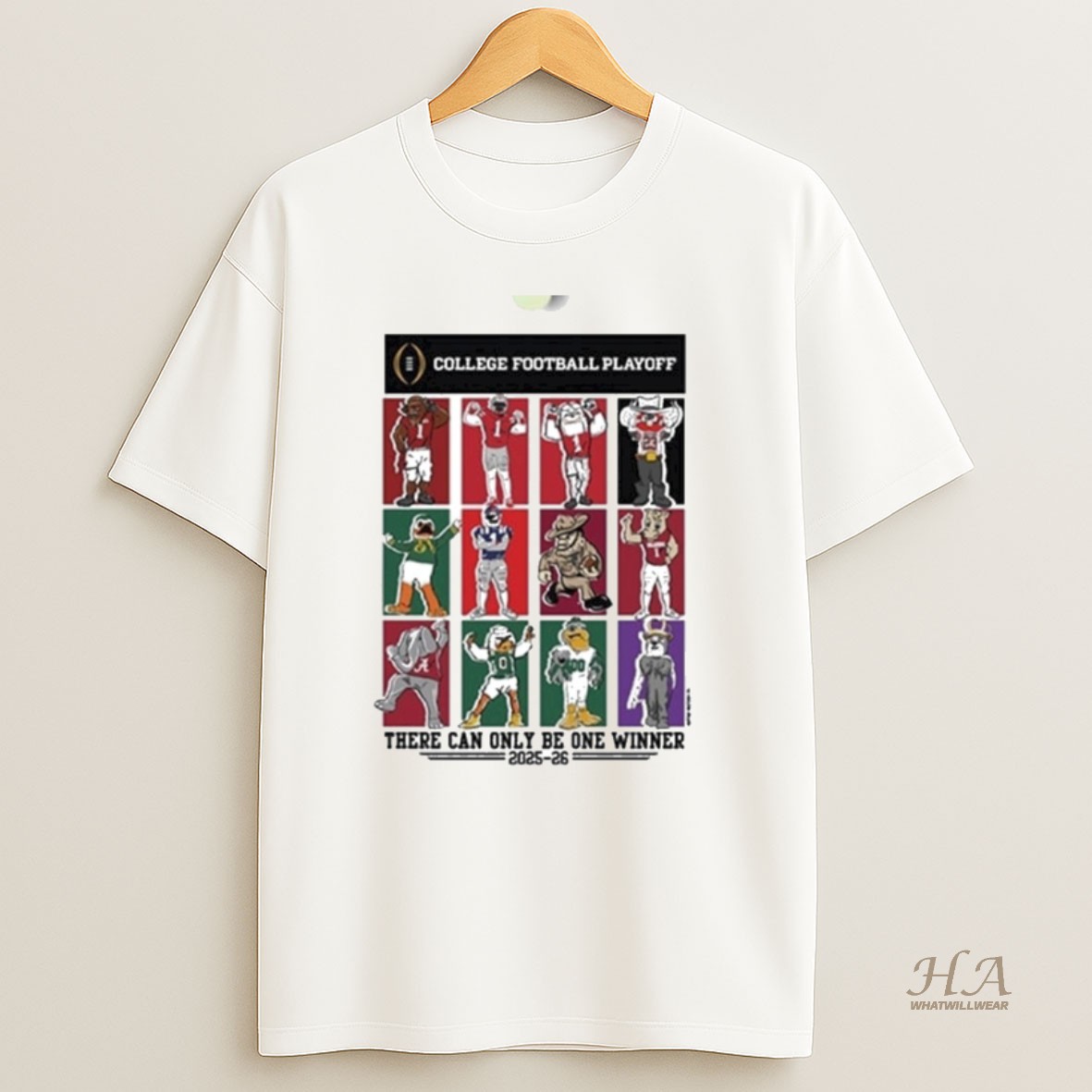 Official 2025 26 College Football Playoff 12 Team There Can Only Be One Winner Mascots Shirt