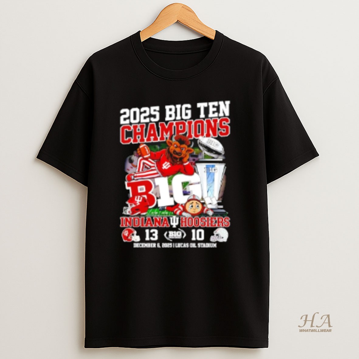 Official 2025 Big Ten Champions Indiana Hoosiers 13 10 Score Mascot T Shirt