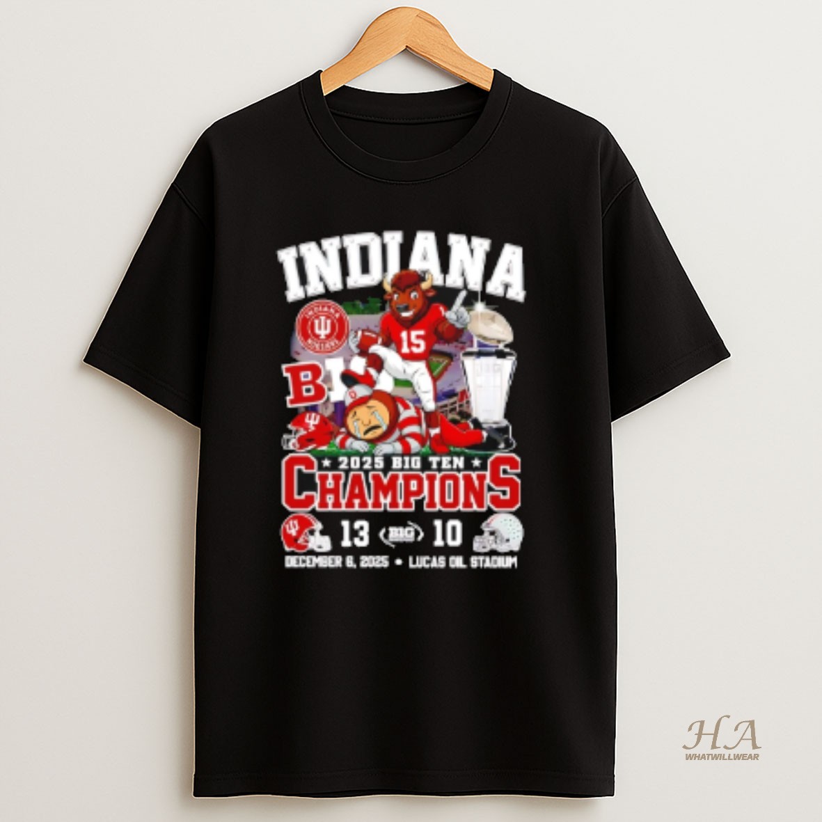 Official 2025 Big Ten Champions Indiana Hoosiers Beat Ohio 13 10 Score Mascot T Shirt