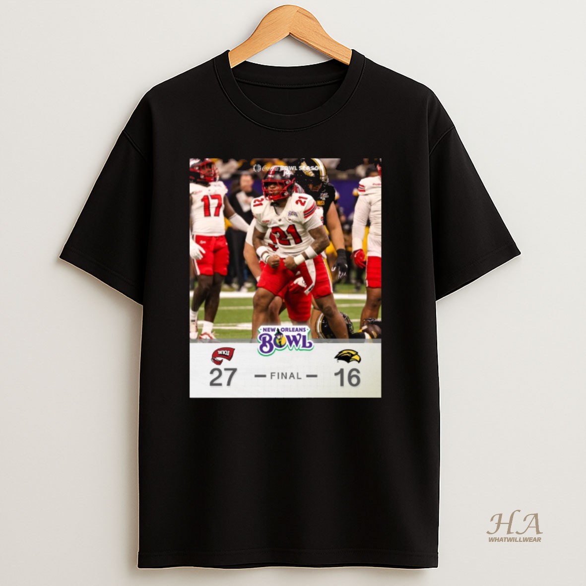 Official 2025 New Orleans Bowl Western Kentucky Hilltoppers 27 26 Louisiana Ragin Cajuns T Shirt