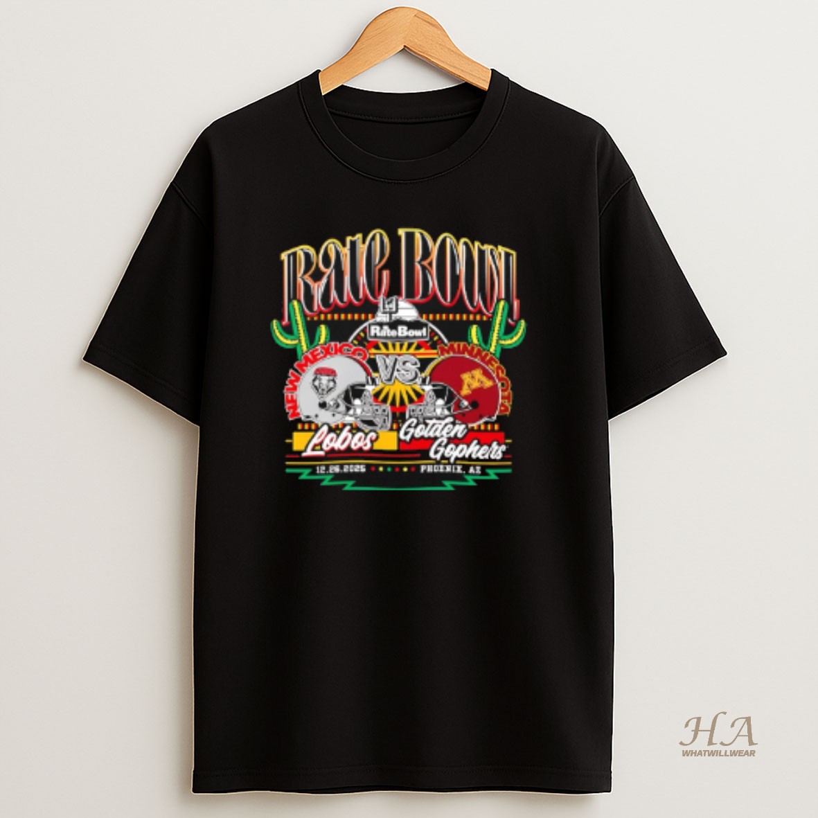 Official 2025 Rate Bowl New Mexico Lobos Vs Minnesota Golden Gophers Matchup Helmet T Shirt
