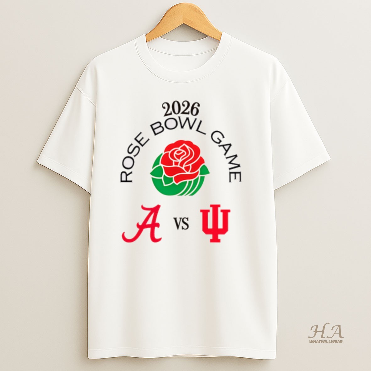 Official 2026 Rose Bowl Game Trophy Alabama Crimson Tide Vs Indiana Hoosiers Logos T Shirt
