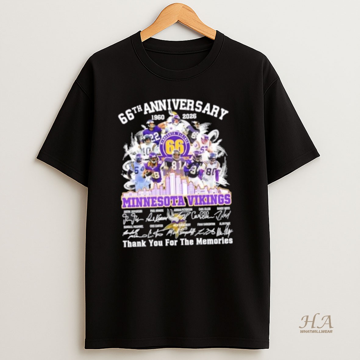 Official 66th Anniversary 1960 2026 Minnesota Vikings Justin Jefferson And Legends Thank You For The Memories Signatures T Shirt