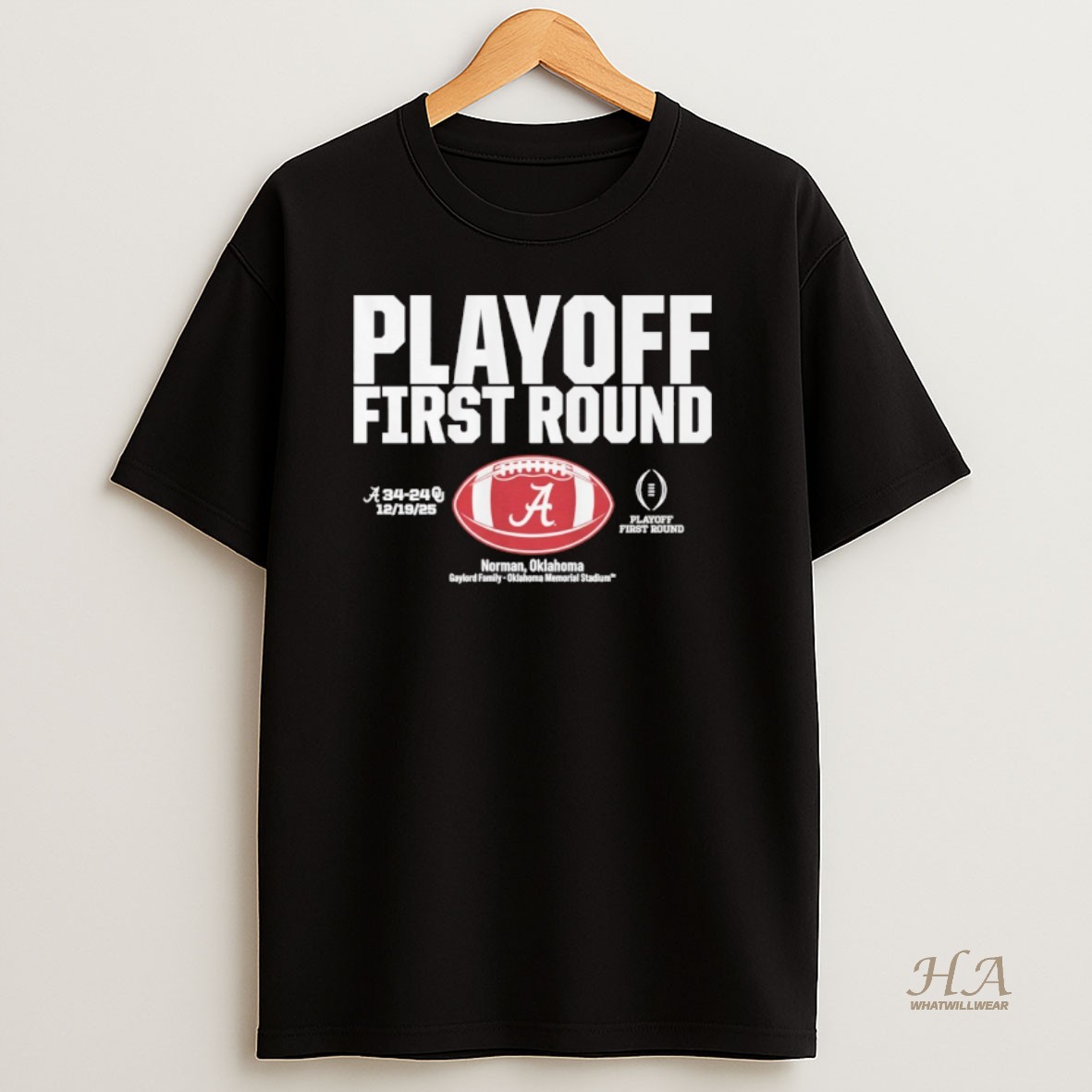 Official Alabama Crimson Tide 2025 Cfp First Round Winner 12 19 25 Norman Oklahoma Gaylord Family T Shirt