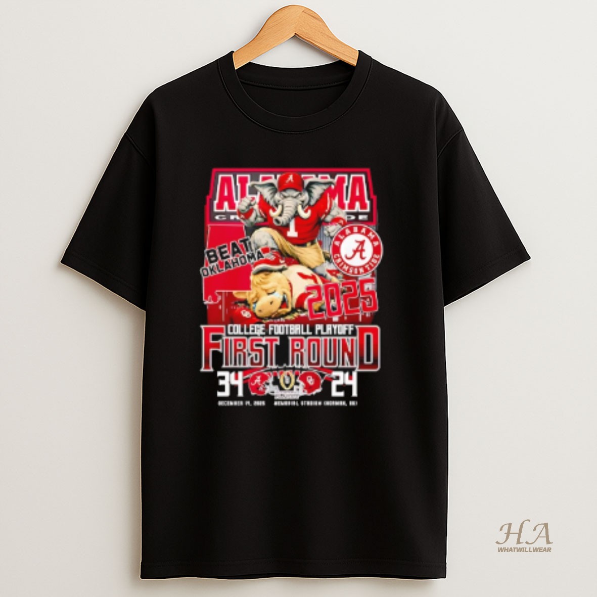 Official Alabama Crimson Tide 2025 College Football Playoff First Round Beat Oklahoma Mascot T Shirt