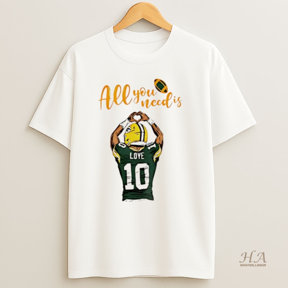 Official All You Need Is Love Packers Jordan Love Green Bay Packers Football Christmas Shirt