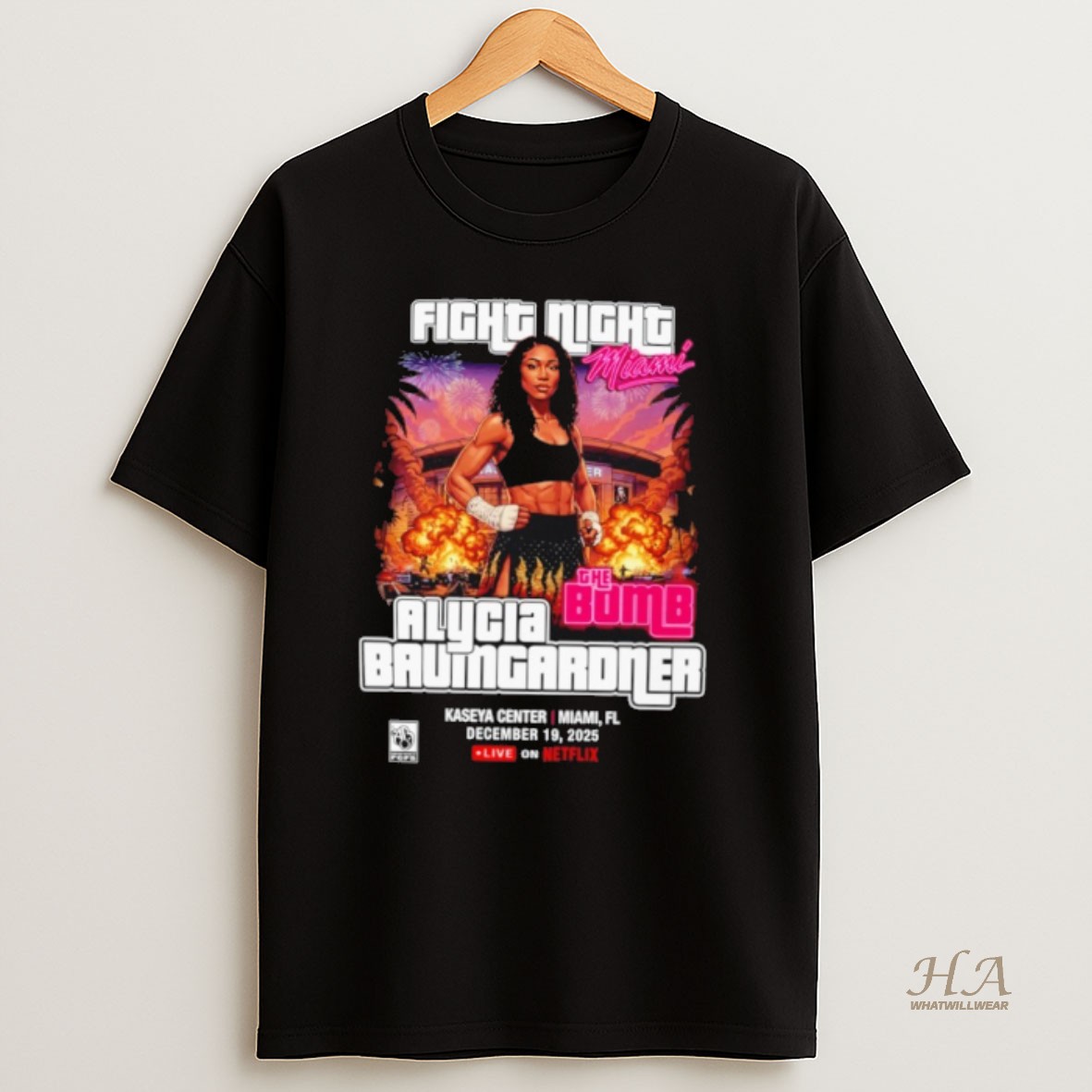 Official Alycia Baumgardner Fight Night Miami T Shirt