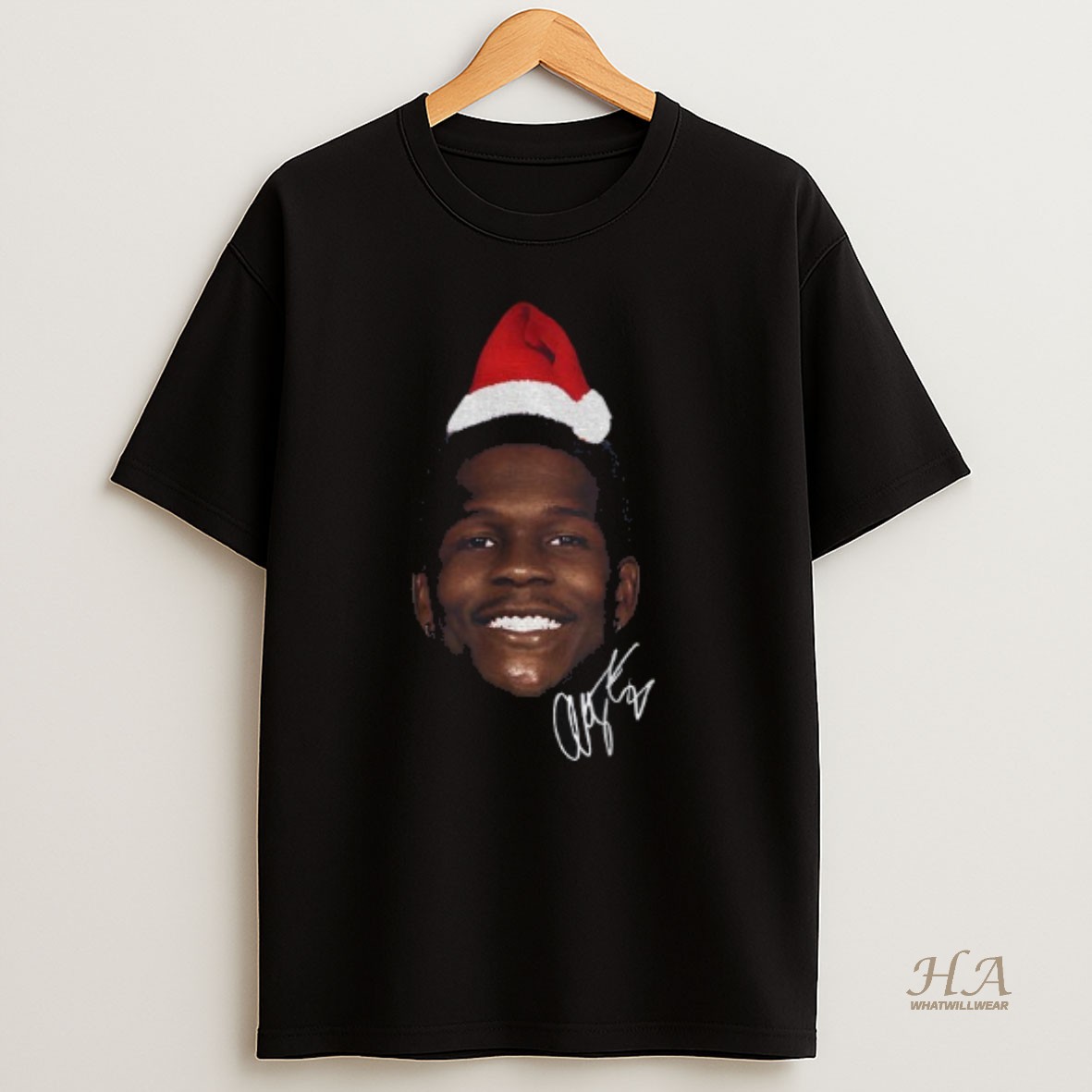 Official Anthony Edwards Santa Hat Ugly Christmas Signature T Shirt