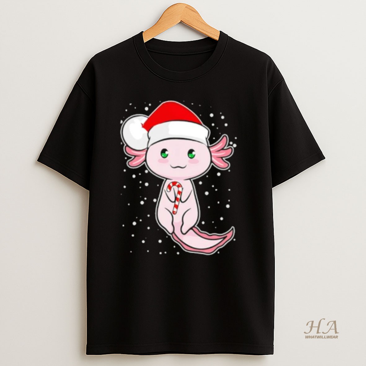 Official Axolotl Christmas Candy Cane Funny Santa Hat T Shirt