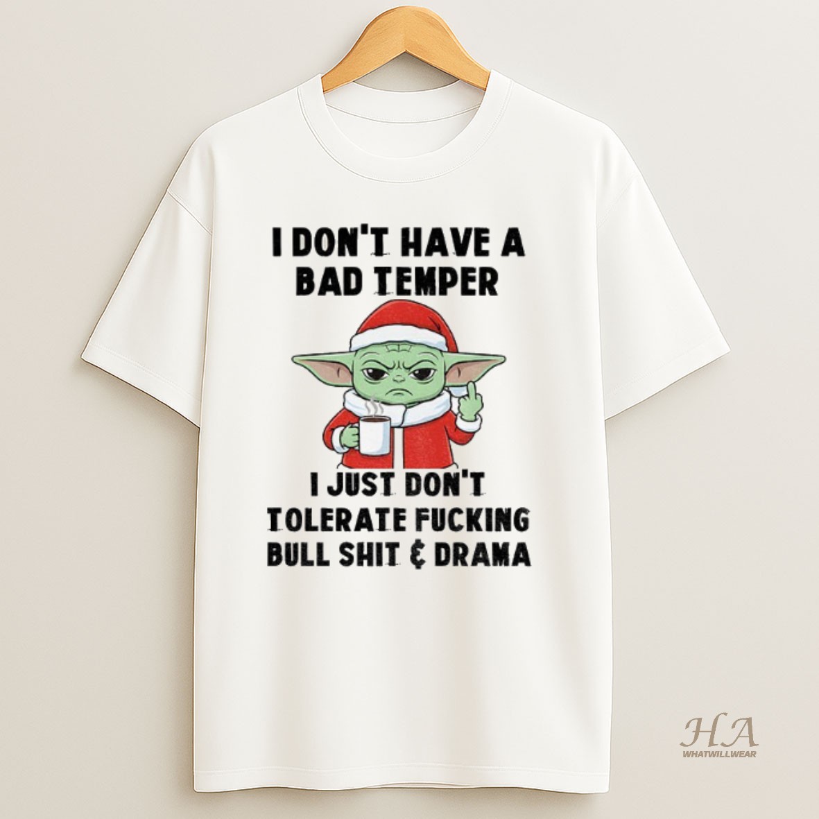 Official Baby Yoda Middle Finger I Dont Have A Bad Temper I Just Dont Tolerate Fucking Christmas Shirt