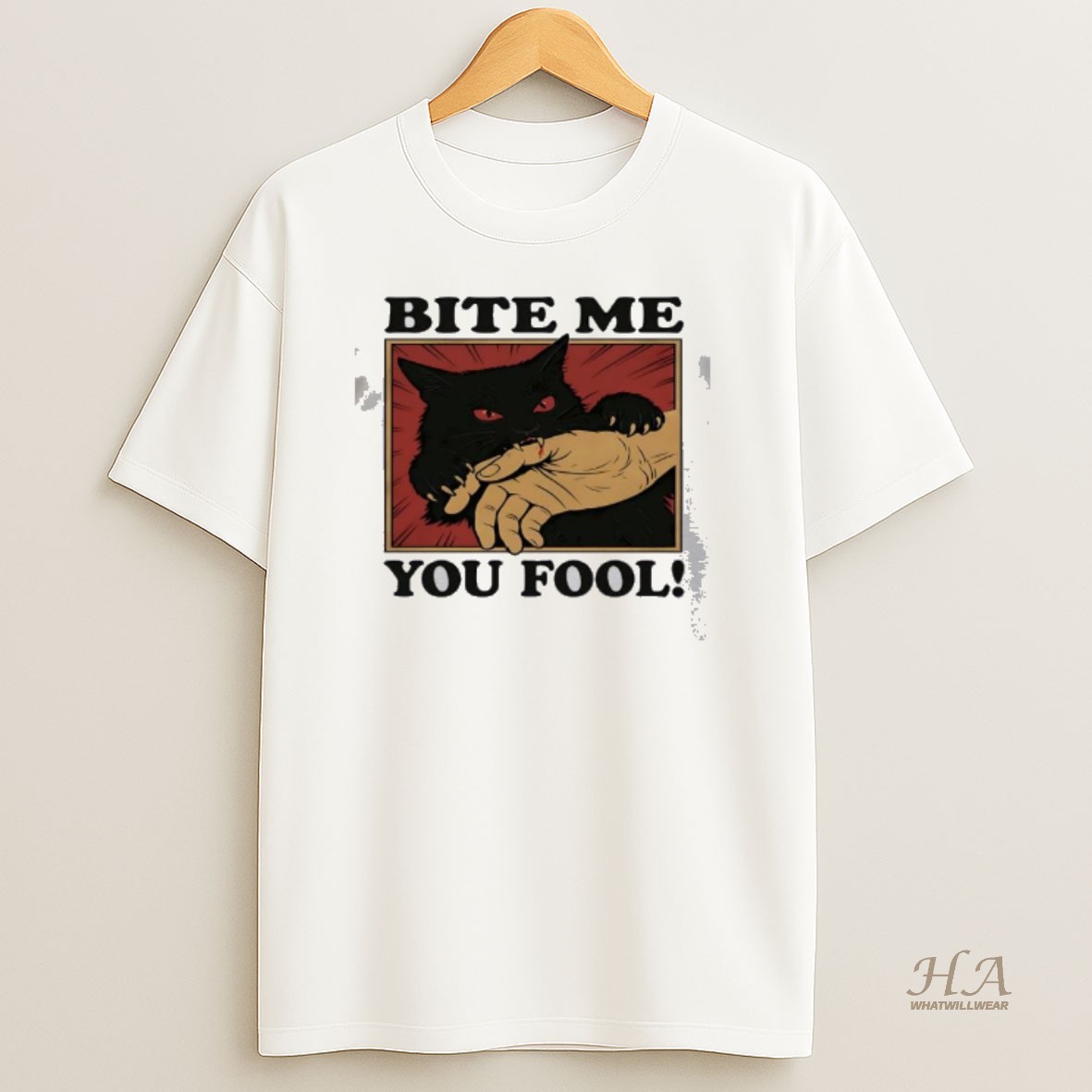 Official Biting Black Cat Bite Me You Fool T Shirt