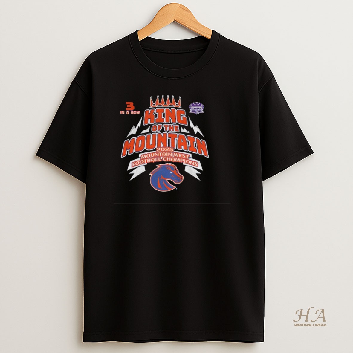 Official Boise State Broncos 2025 Mountain West Champions King Of The Mountain 3 In A Row T Shirt 1