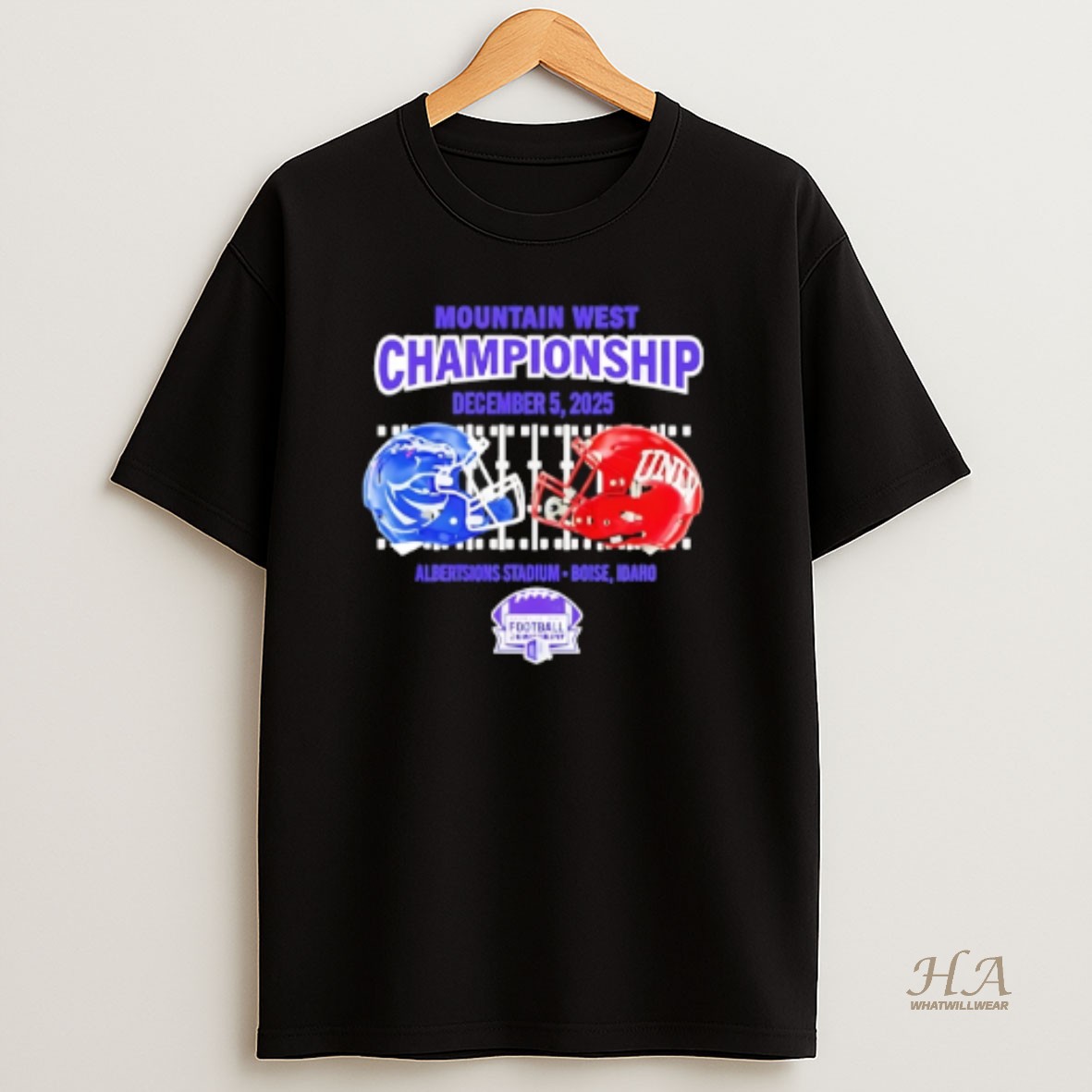 Official Boise State Vs Unlv 2025 Mountain West Championship Mens Dueling Helmet T Shirt