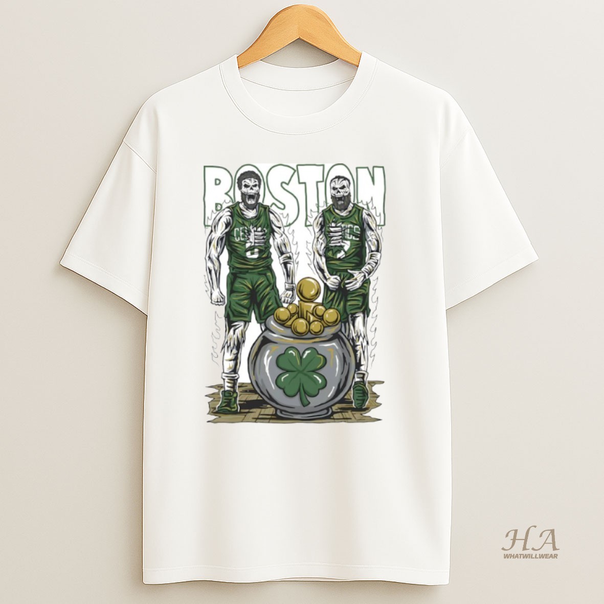 Official Boston Celtics Basketball Where Champions Live Pots Of Gold Skeleton Players Circle T Shirt