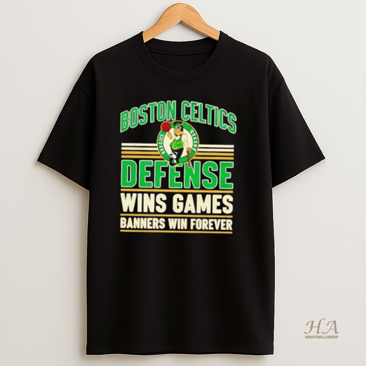 Official Boston Celtics Defense Wins Games Banners Win Forever T Shirt