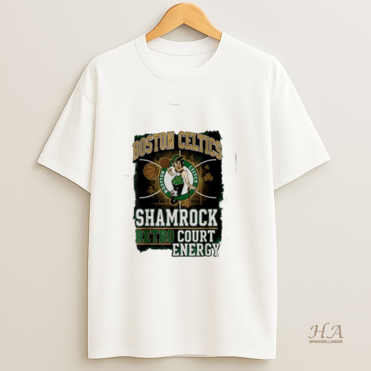 Official Boston Celtics Shamrock Retro Court Energy Graphic T Shirt