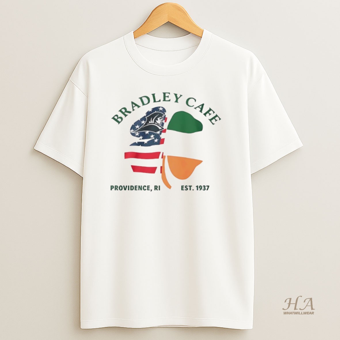 Official Bradley Cafe Providence Ri Est 1937 Shamrock Usa Ireland Flag Shirt