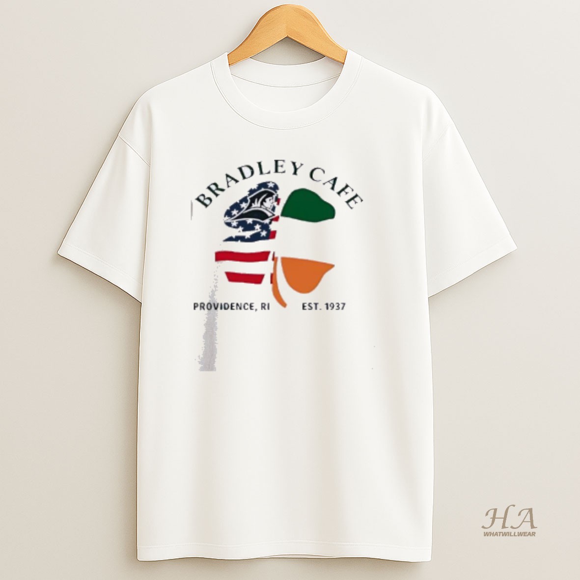 Official Bradley Cafe Providence Ri Est 1937 Shamrock Usa Ireland Flag T Shirt