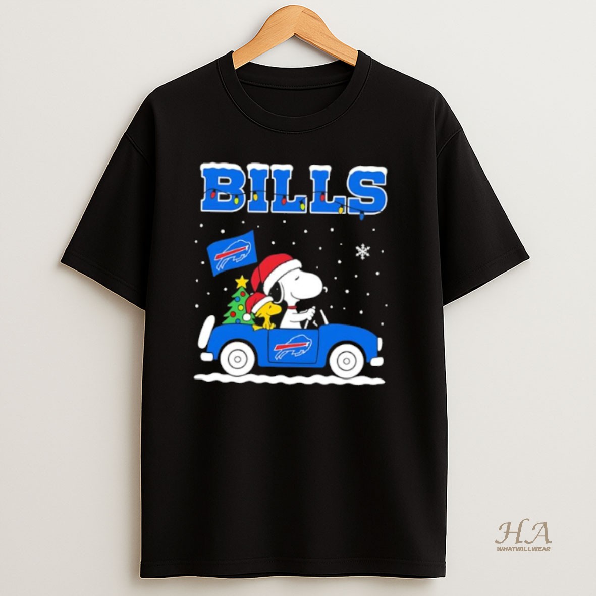 Official Buffalo Bills Snoopy And Woodstock Santa Christmas Go By Car Shirt