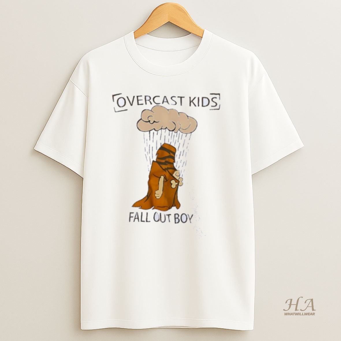 Official Cat Sitting Beneath A Raincloud Overcast Kids Of Fall Out Boy Band T Shirt