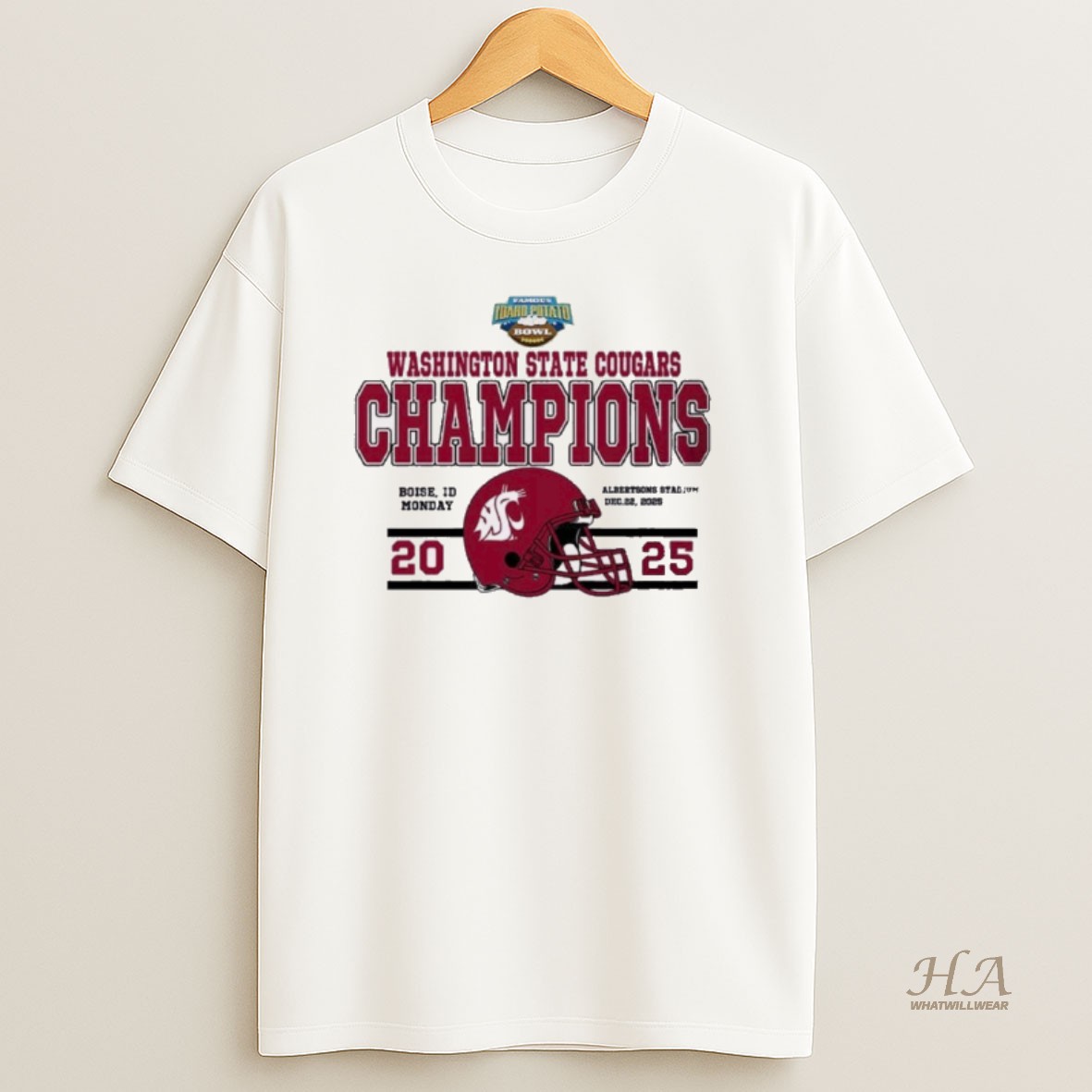 Official Celebrates 2025 Famous Idaho Potato Bowl Champions Washington State Cougars Helmets Football The Champions 2025 T Shirt