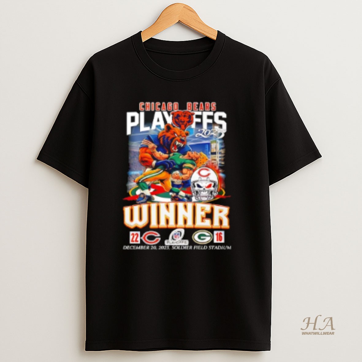 Official Chicago Bears 2025 Playoffs Winner 22 16 Packers Mascot T Shirt