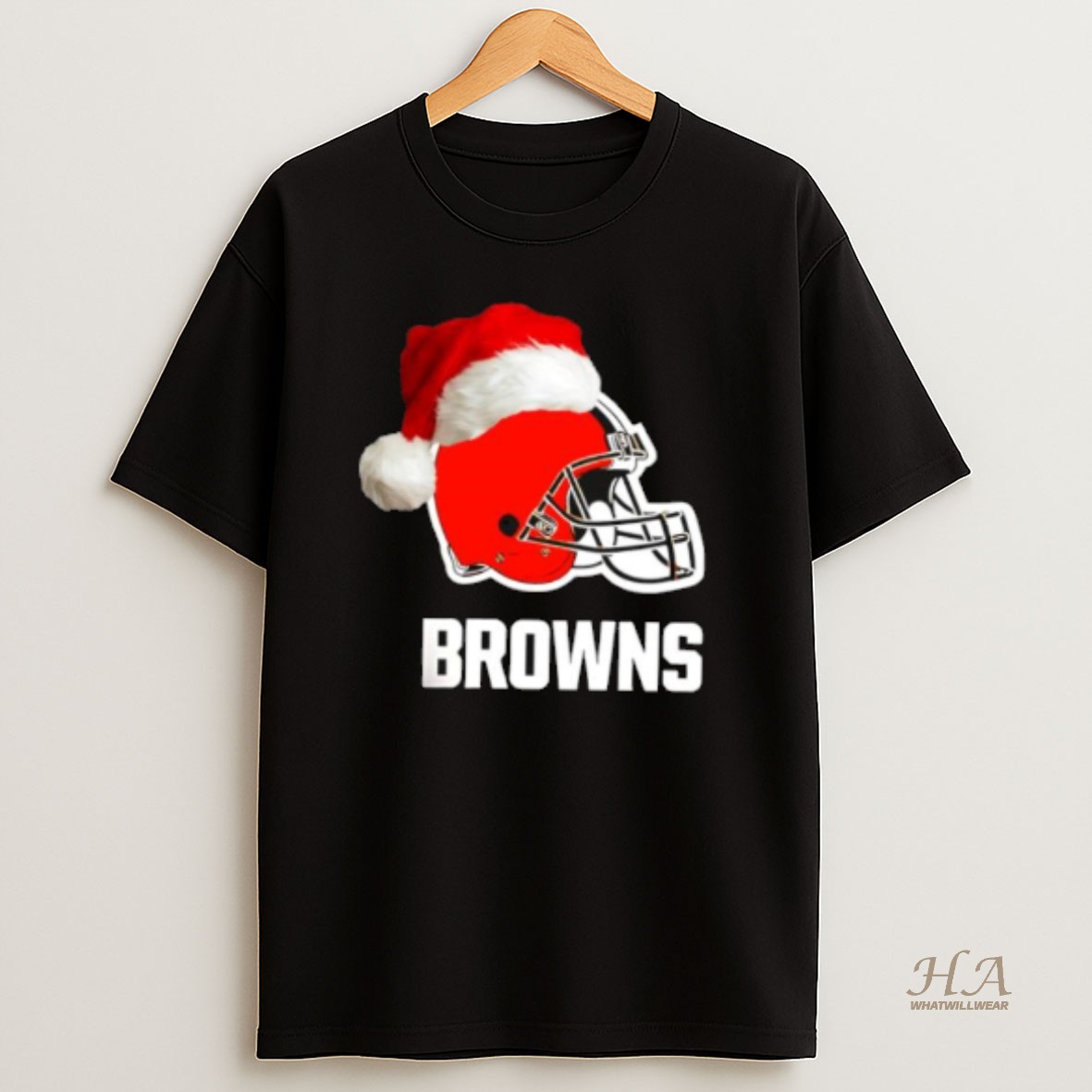 Official Cleveland Browns 2025 Santa Hat Logo Football Christmas T Shirt