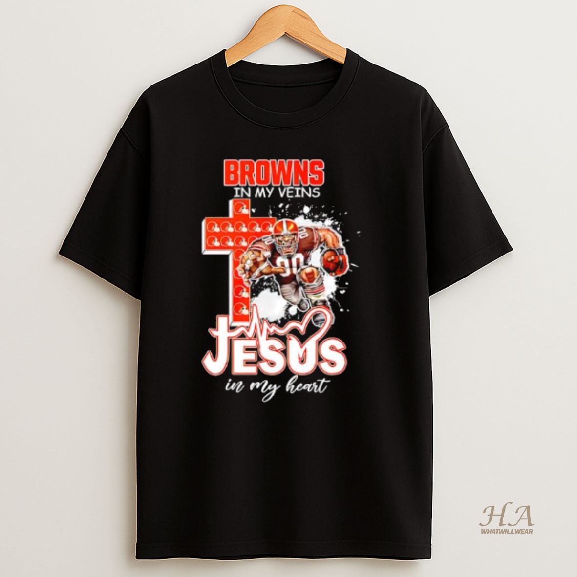 Official Cleveland Browns In My Veins Jesus In My Heart Features A Football Player Logos Cross T Shirt