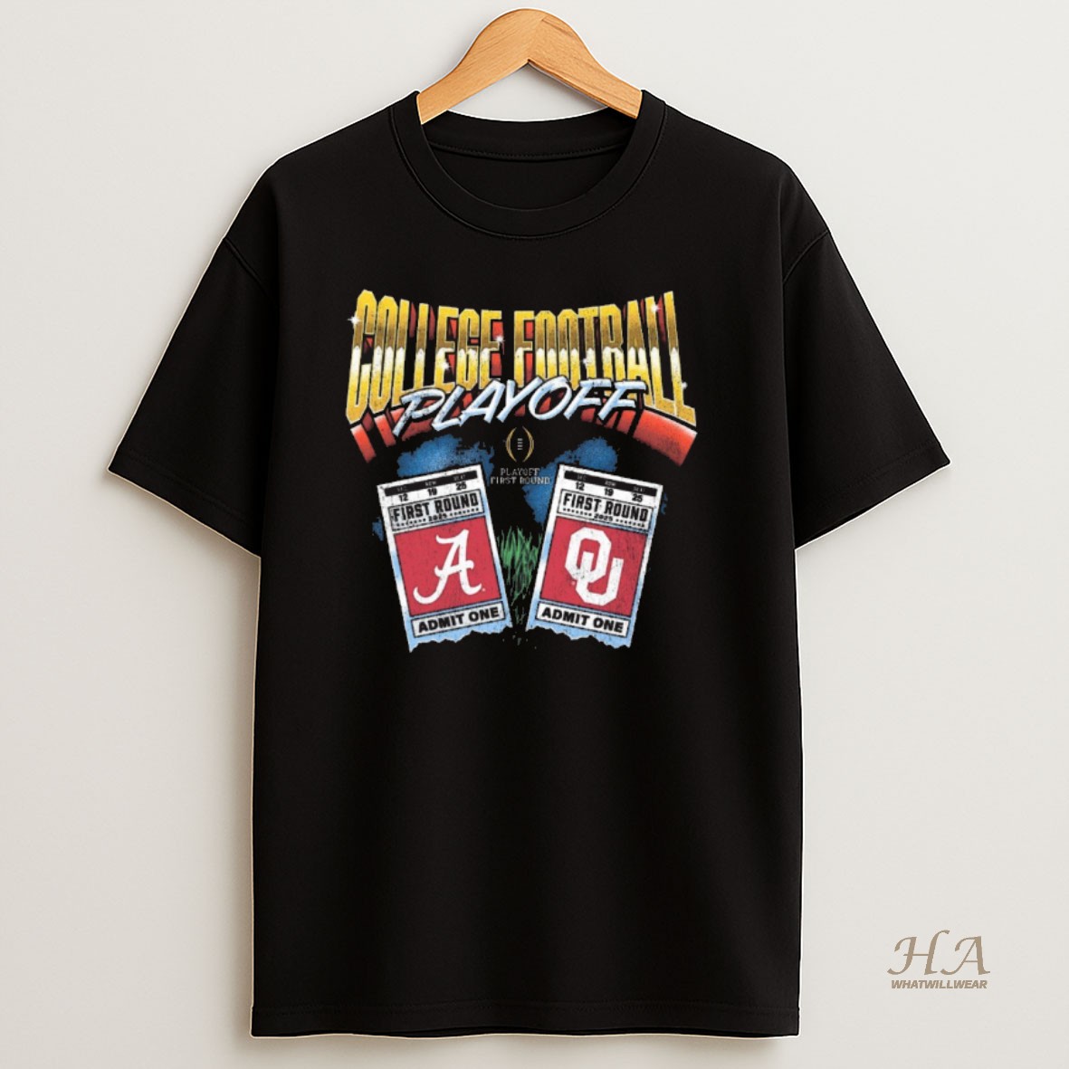 Official College Football Playoff 2025 First Round Oklahoma Sooners Vs Alabama Crimson Tide Matchup Ticket Admit One Shirt