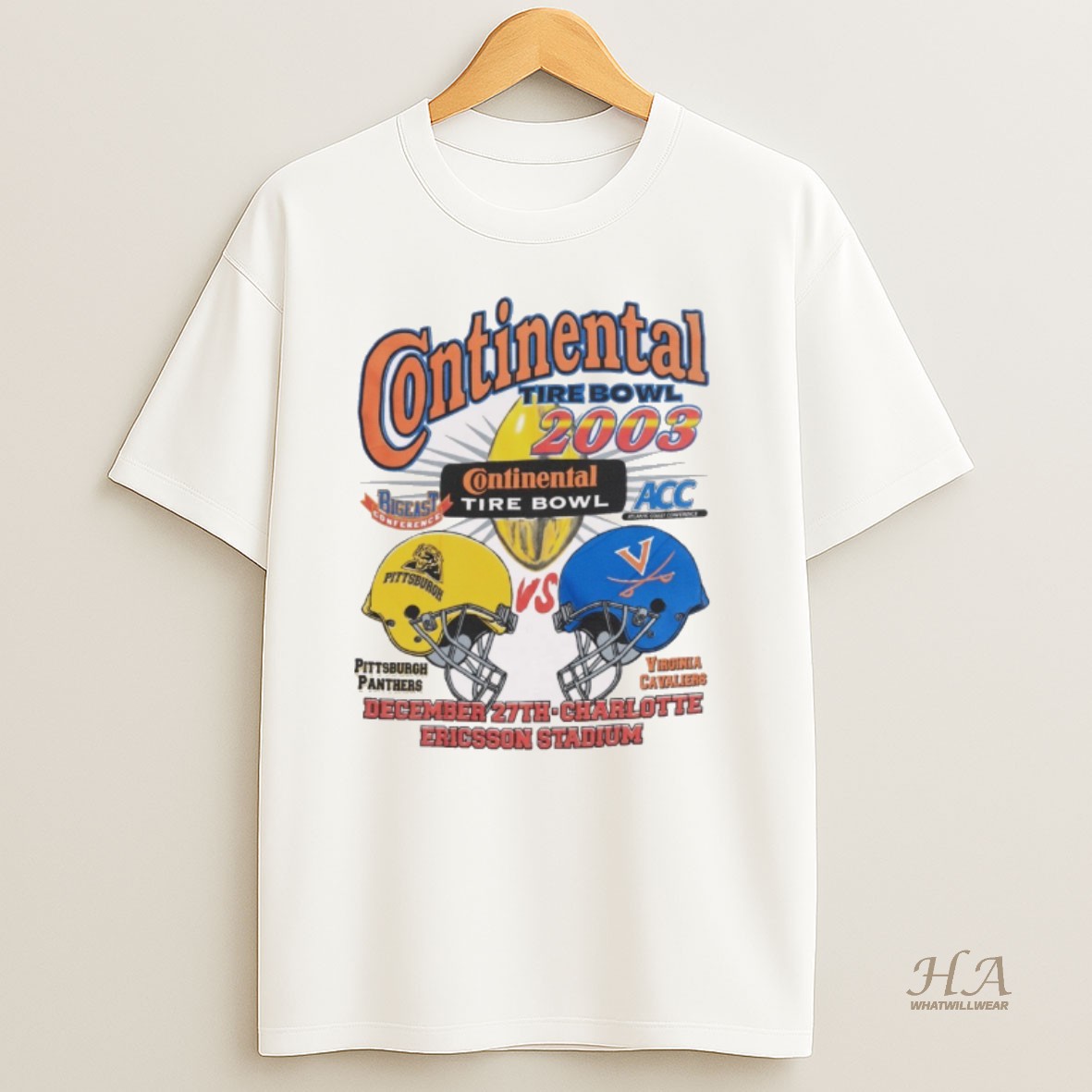 Official Continental Tire Bowl 2003 Pittsburgh Panthers Vs Virginia Cavaliers December 27th Charlotte Ericsson Stadium T Shirt