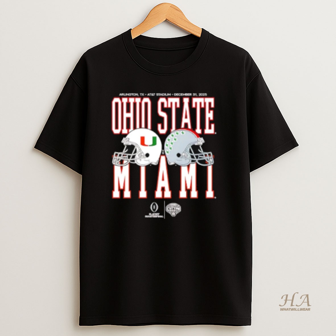 Official Cotton Bowl Classic 2025 Miami Vs Ohio State Helmet Matchup T Shirt